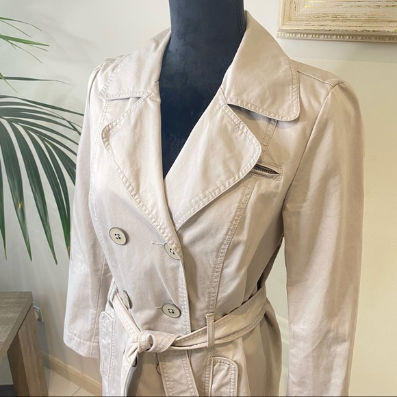 Beautiful Beige Tailored Trench Coat 100% Cotton Just Jeans Size 8 - Picture 2 of 10